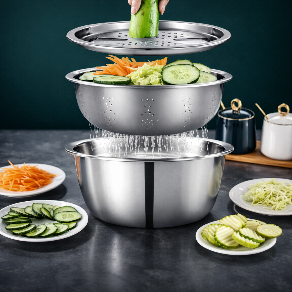 ChefMate™ Zestaw kuchenny 3w1 – Miska + Tarka + Durszlak