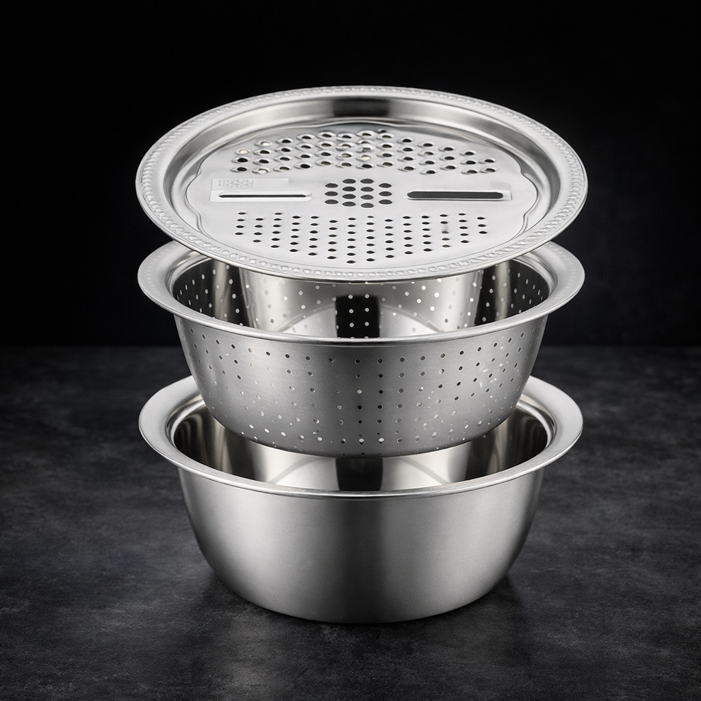 ChefMate™ Zestaw kuchenny 3w1 – Miska + Tarka + Durszlak